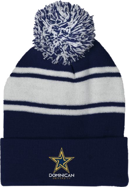 Dominican Navy/White Two Tone Knit Pom Beanie w/Cuff Dominican University with Star Stacked - ONLINE ONLY
