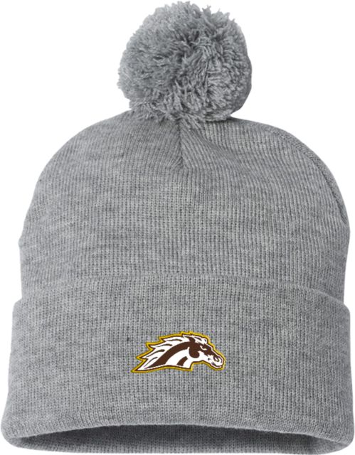 Western Michigan Sportsman Pom Pom Cuffed Beanie WMU Bronco Head Mascot - ONLINE ONLY