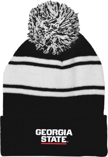 Georgia State Two Tone Knit Pom Beanie w/Cuff Stacked Logo - ONLINE ONLY