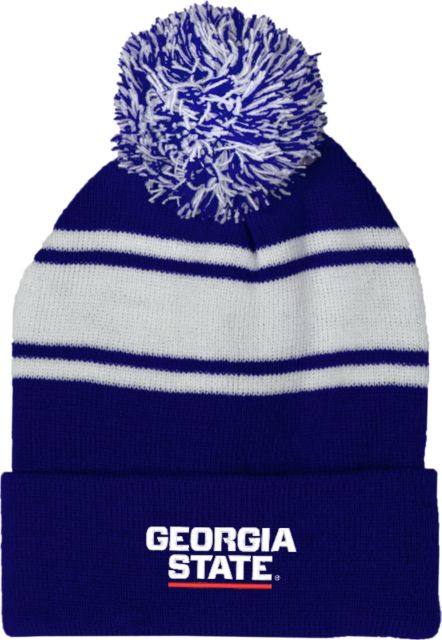 Georgia State Two Tone Knit Pom Beanie w/Cuff Stacked Logo - ONLINE ONLY