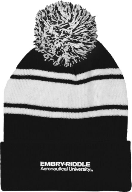 Embry Riddle Worldwide Two Tone Knit Pom Beanie w/Cuff ERAU Wordmark - ONLINE ONLY