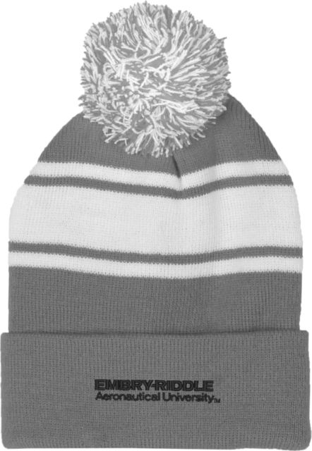 Embry Riddle Worldwide Two Tone Knit Pom Beanie w/Cuff ERAU Wordmark - ONLINE ONLY