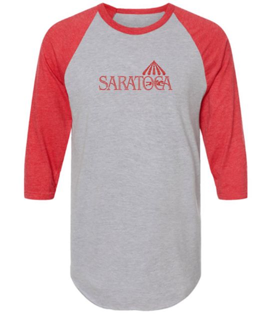 Saratoga Grey Fine Jersey Raglan Heather Grey/Red Rhinestone T Shirt