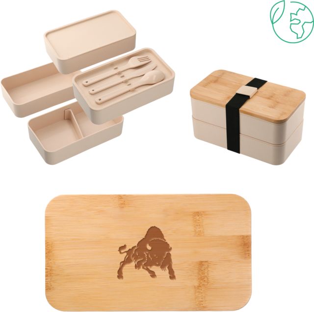 Bethany WV Stackable Bamboo Fiber Beige Bento Box Boomer the Bison Engraved - ONLINE ONLY
