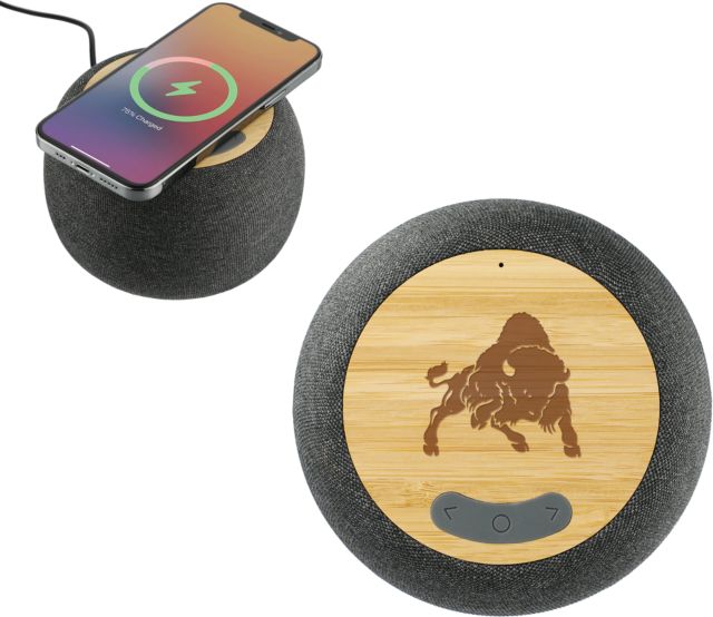 Bethany WV Garm Fabric & Bamboo Speaker with Wireless Charging Boomer the Bison Engraved - ONLINE ONLY