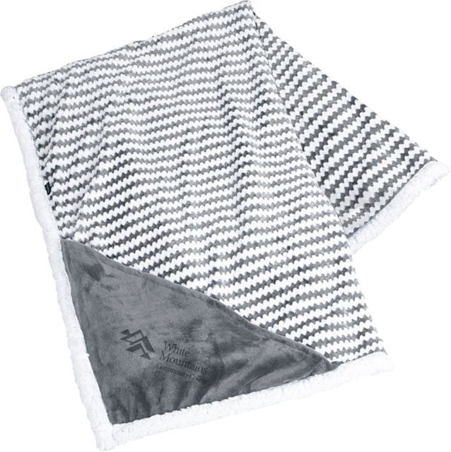 White Mountains Field & Co Luxurious Chevron Striped Sherpa Blanket Mountains Community College Logo Engraved - ONLINE ONLY