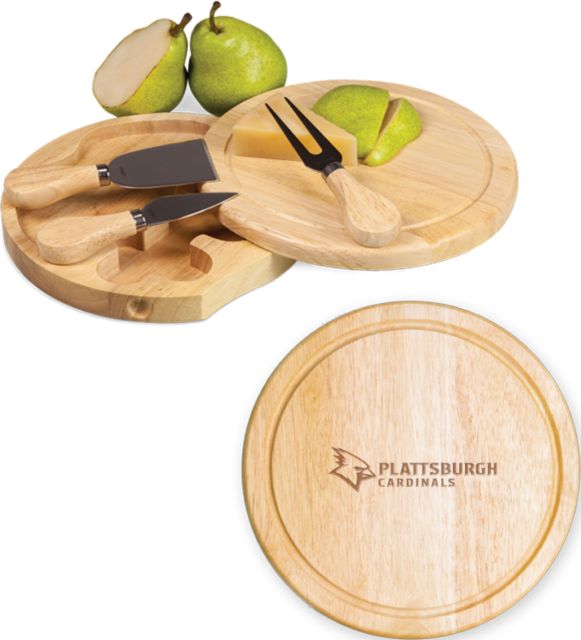 SUNY Plattsburgh 7.5 Inch Brie Circular Cutting Board Set Horizontal Mark Engraved - ONLINE ONLY