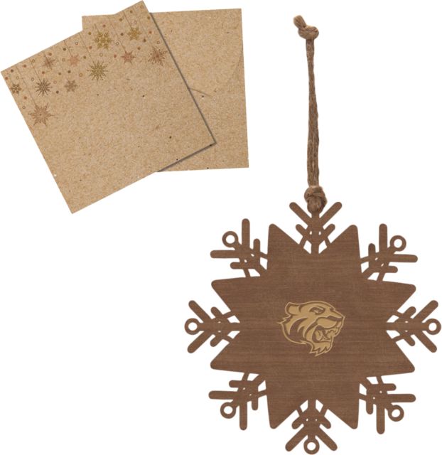 Doane Univ Wood Snowflake Ornament Thomas Tiger Head Engraved - ONLINE ONLY
