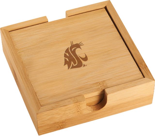 Washington State Bamboo Coaster Set WST Primary Athletics Mark Engraved - ONLINE ONLY