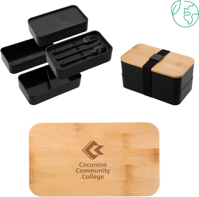 Conconino Stackable Bamboo Fiber Bento Box Coconino Community College - Primary Mark Engraved - ONLINE ONLY
