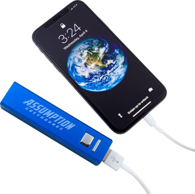 Assumption Aluminum Power Bank Assumption University Greyhound Wordmark Engraved - ONLINE ONLY