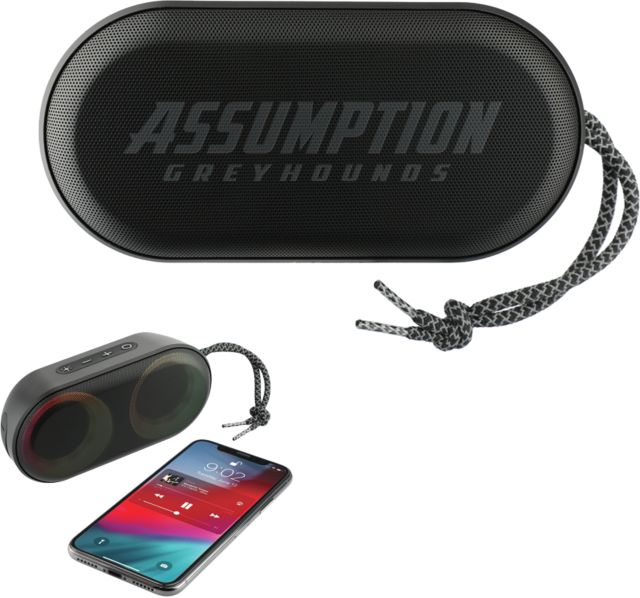 Assumption Zedd Outdoor Speaker with RGB Lights Assumption University Greyhound Wordmark Engraved - ONLINE ONLY