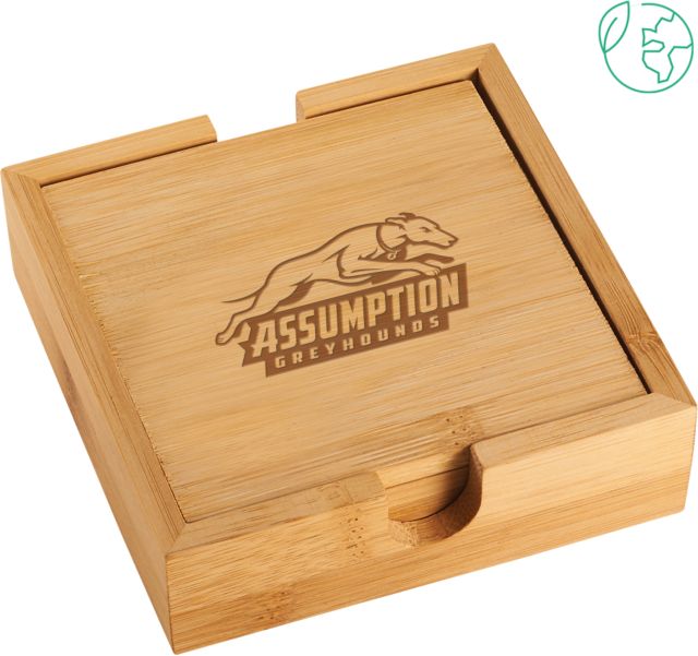 Assumption Bamboo Coaster Set Assumption University Greyhound Logo Engraved - ONLINE ONLY