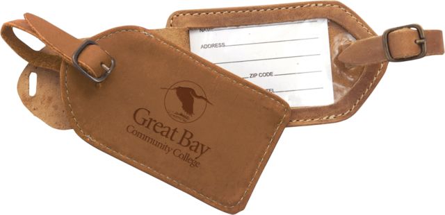Great Bay CC Canyon Barranca Tan Luggage Tag Great Bay Community College Wordmark Stacked Engraved - ONLINE ONLY
