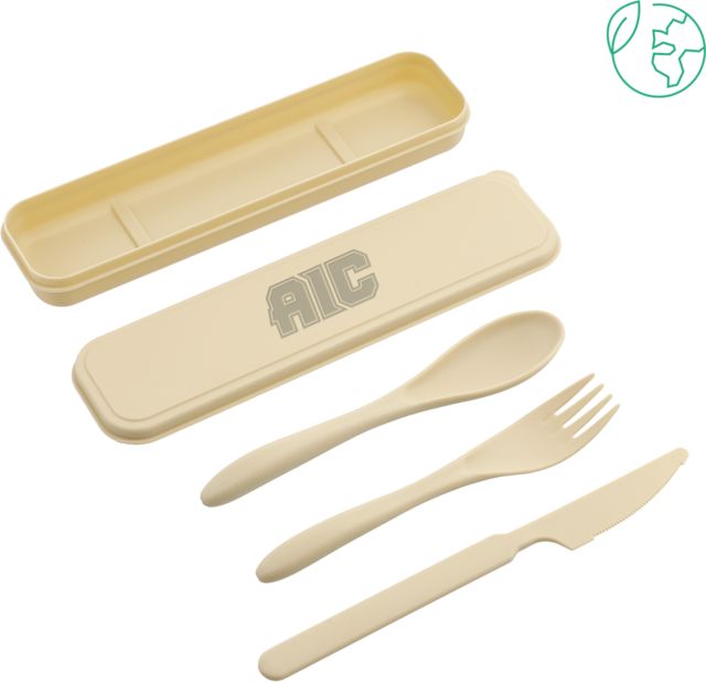 American International Bamboo Fiber Beige Cutlery Set AIC Primary Athletic Mark Engraved - ONLINE ONLY
