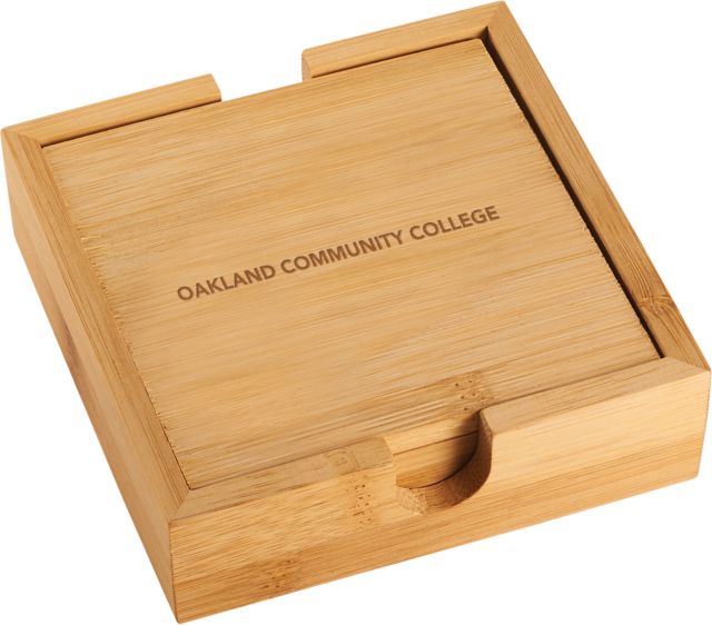 Oakland Comm College Bamboo Coaster Set Wordmark Engraved - ONLINE ONLY