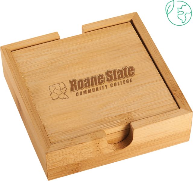 Roane State Bamboo Coaster Set Roane State CC Primary Mark Horizontal Engraved - ONLINE ONLY