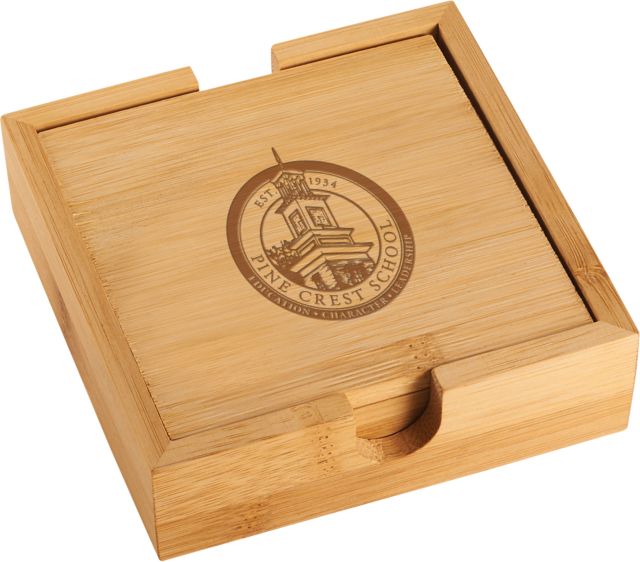 Pine Crest Bamboo Coaster Set Seal Engraved - ONLINE ONLY