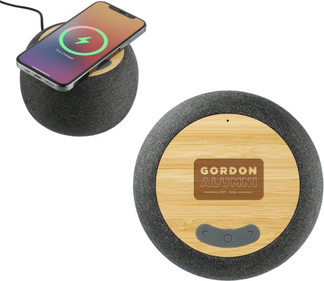 Gordon College Garm Fabric & Bamboo Speaker with Wireless Charging Alumni - Est. Date Box Engraved - ONLINE ONLY