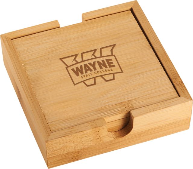 Wayne State Bamboo Coaster Set Primary Mark Engraved - ONLINE ONLY
