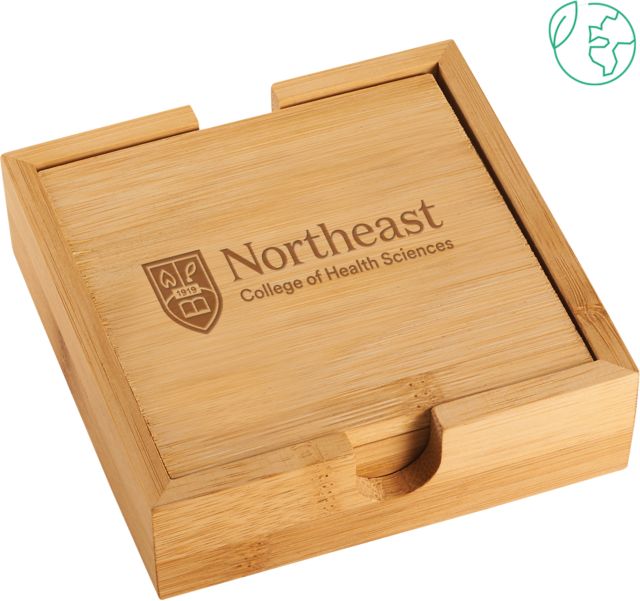 NE College of Health Bamboo Coaster Set Northeast College Primary Logo Engraved - ONLINE ONLY