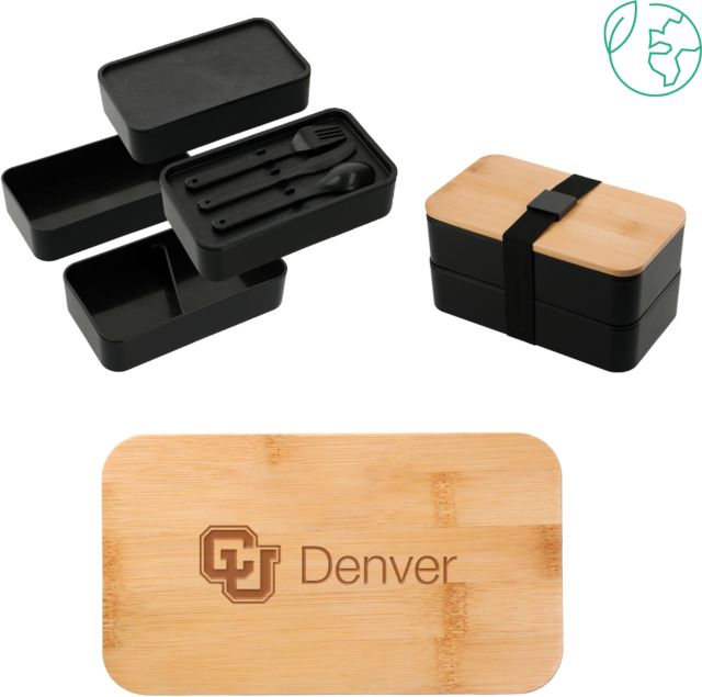 Colorado Denver Stackable Bamboo Fiber Bento Box CU Denver Engraved