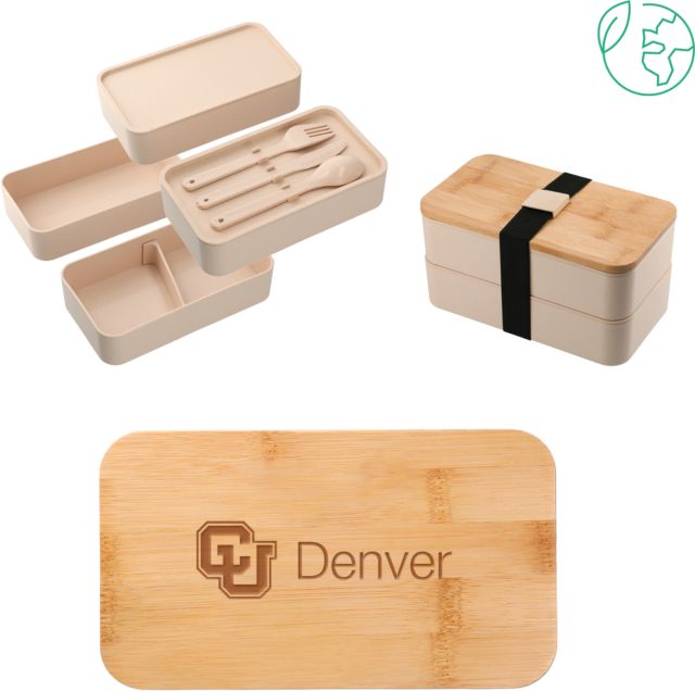 Colorado Denver Stackable Bamboo Fiber Beige Bento Box CU Denver Engraved