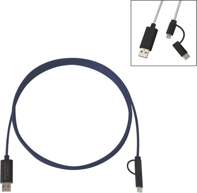 UW Stout 3 in 1 10 ft. Braided Charging Cable Wordmark Engraved- ONLINE ONLY