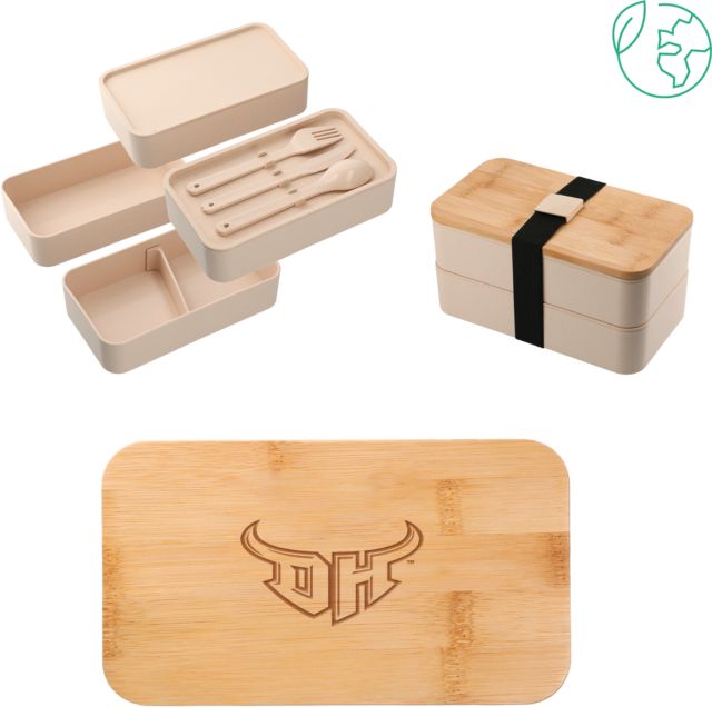 Cal State Domiguez Hills Stackable Bamboo Fiber Beige Bento Box Secondary Mark Engraved - ONLINE ONLY
