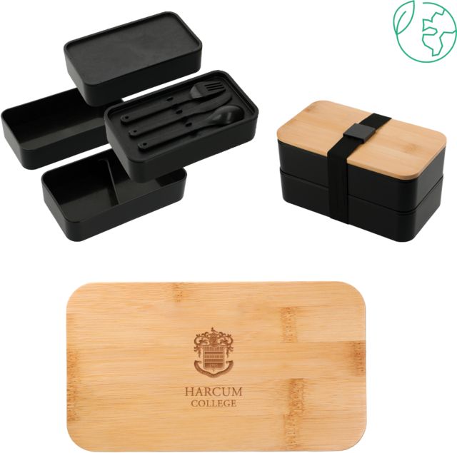 Harcum Stackable Bamboo Fiber Bento Box Primary Mark  Engraved - ONLINE ONLY
