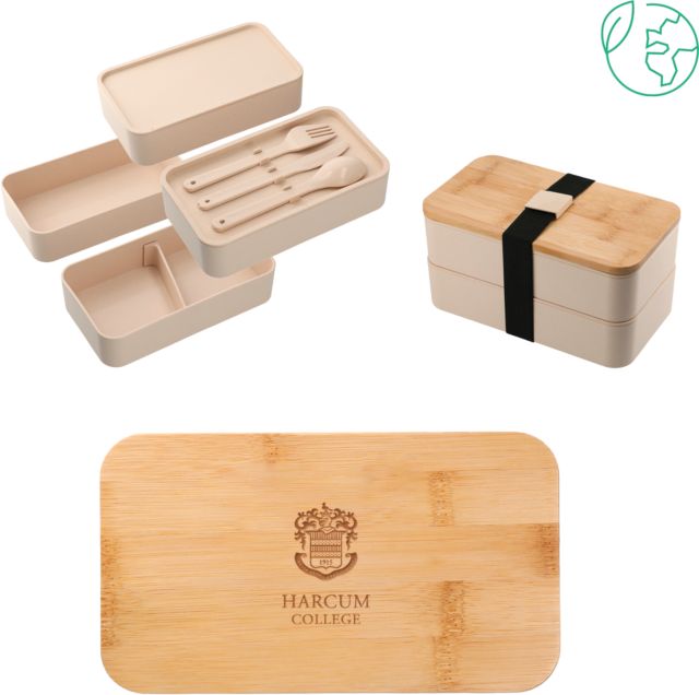 Harcum Stackable Bamboo Fiber Bento Box Primary Mark  Engraved - ONLINE ONLY