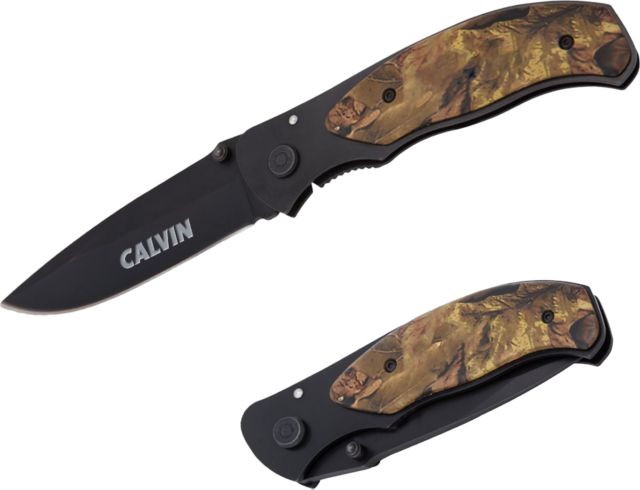 Calvin Univ Stainless Camo Utility Knife Calvin Wordmark Engraved - ONLINE ONLY