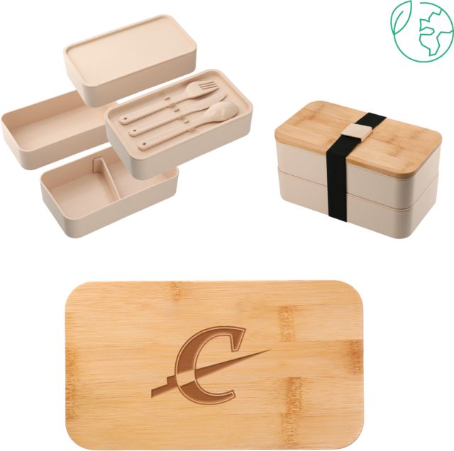 Calvin Univ Stackable Bamboo Fiber Beige Bento Box Athletic C  Engraved - ONLINE ONLY