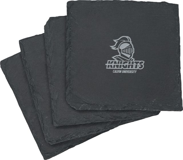 Calvin Univ Slate Coaster Set Knights with University Engraved - ONLINE ONLY