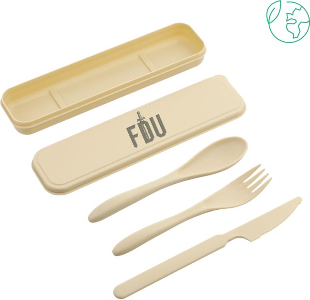 FDU Knights Bamboo Fiber Beige Cutlery Set FDU with Sword Engraved - ONLINE ONLY