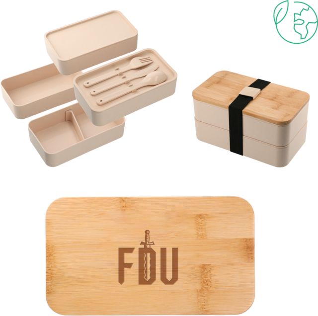 FDU Knights Stackable Bamboo Fiber Beige Bento Box FDU with Sword Engraved - ONLINE ONLY