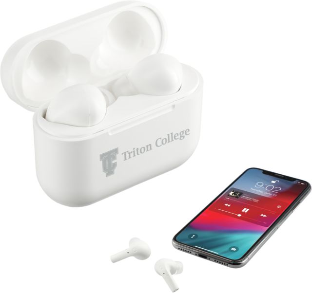 Triton Braavos Pro True Wireless Auto Pair Earbuds Triton College Primary Wordmark Flat Engraved - ONLINE ONLY