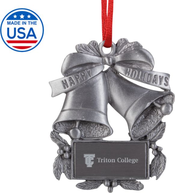Triton Holiday Bells Ornament Triton College Primary Wordmark Flat Engraved - ONLINE ONLY