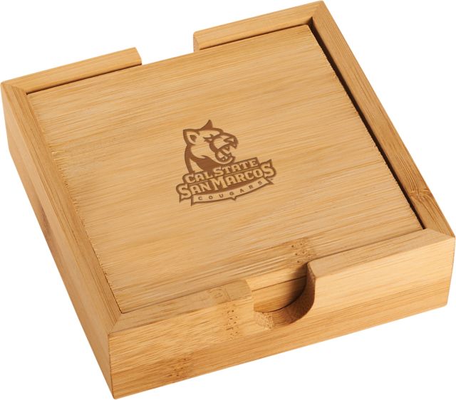 Cal State San Marcos Bamboo Coaster Set Primary Logo Engraved - ONLINE ONLY