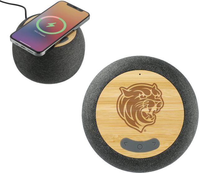 Johnson & Wales Garm Fabric & Bamboo Speaker with Wireless Charging Cat Head Engraved - ONLINE ONLY