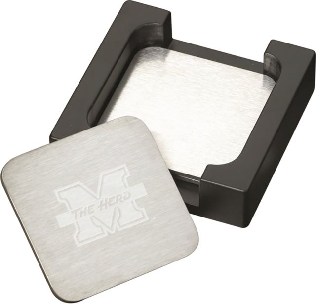 Marshall Stainless Coaster Set Marshall University The Herd Primary Mark Reversed Engraved - ONLINE ONLY