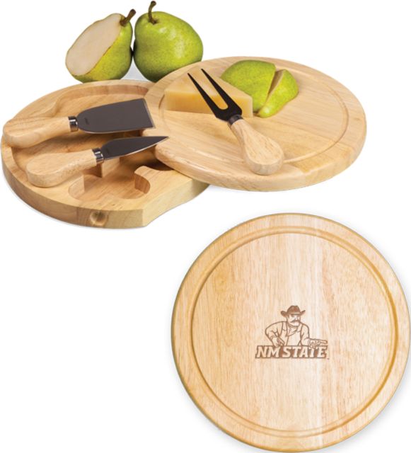 New Mexico State 7.5 Inch Brie Circular Cutting Board Set Athletic Mark Engraved - ONLINE ONLY