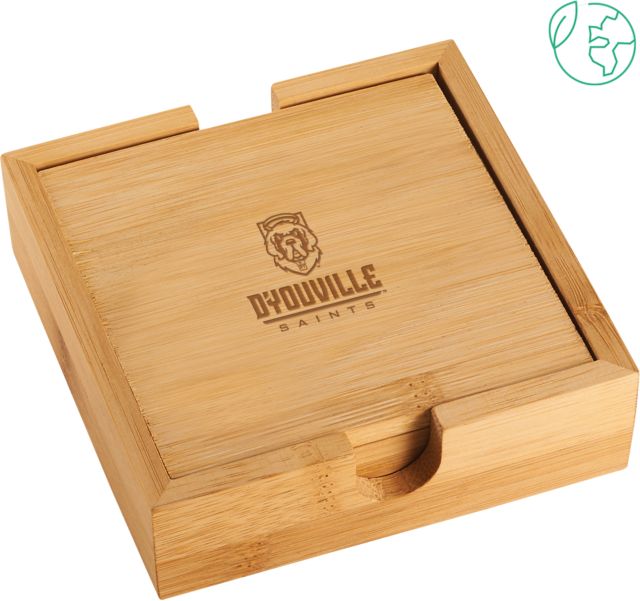 D Youville Bamboo Coaster Set D Youville Primary Athletics Mark Engraved