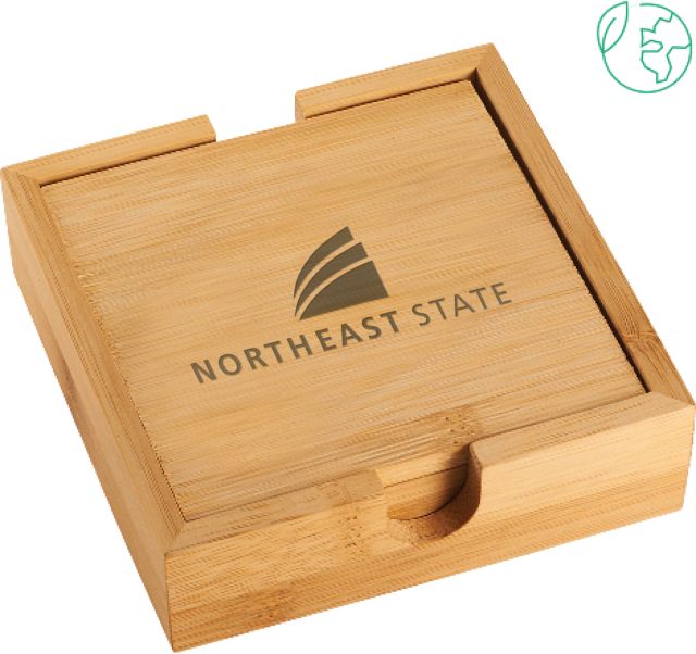 Northeast State Bamboo Coaster Set Northeast State with Icon Stacked Engraved - ONLINE ONLY