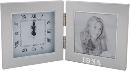 Iona Two Tone Photo Frame w/Clock Iona Wordmark Engraved - ONLINE ONLY