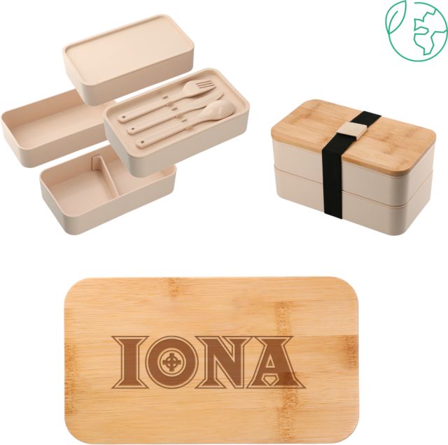 Iona Stackable Bamboo Fiber Bento Box Flat Wordmark Engraved - ONLINE ONLY