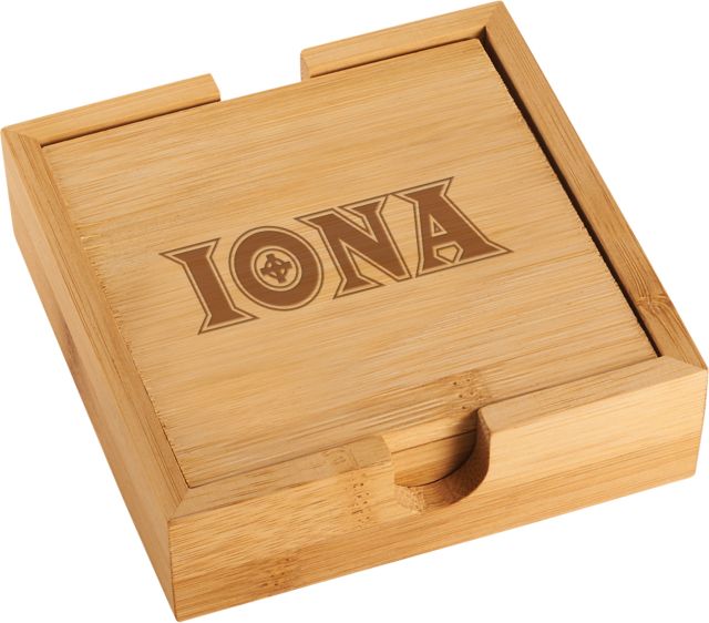 Iona Bamboo Coaster Set Flat Wordmark Engraved - ONLINE ONLY