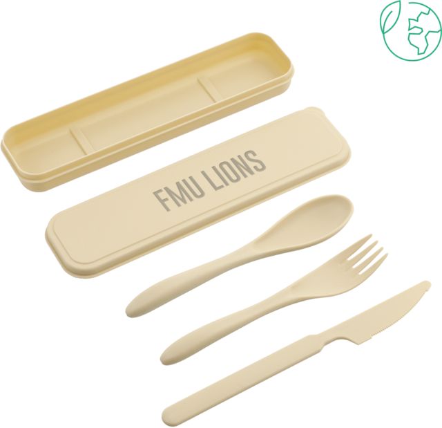 Florida Memorial Bamboo Fiber Beige Cutlery Set FMU Lions Engraved - ONLINE ONLY