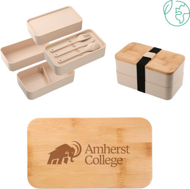 Amherst College Stackable Bamboo Fiber Beige Bento Box Mammoth Amherst College Lock Up Engraved - ONLINE ONLY