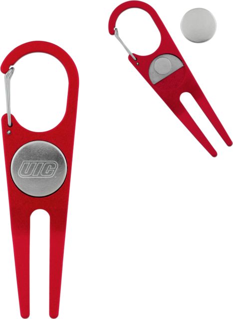 UIC Red Aluminum Divot Tool/Ball Marker UIC Engraved- ONLINE ONLY
